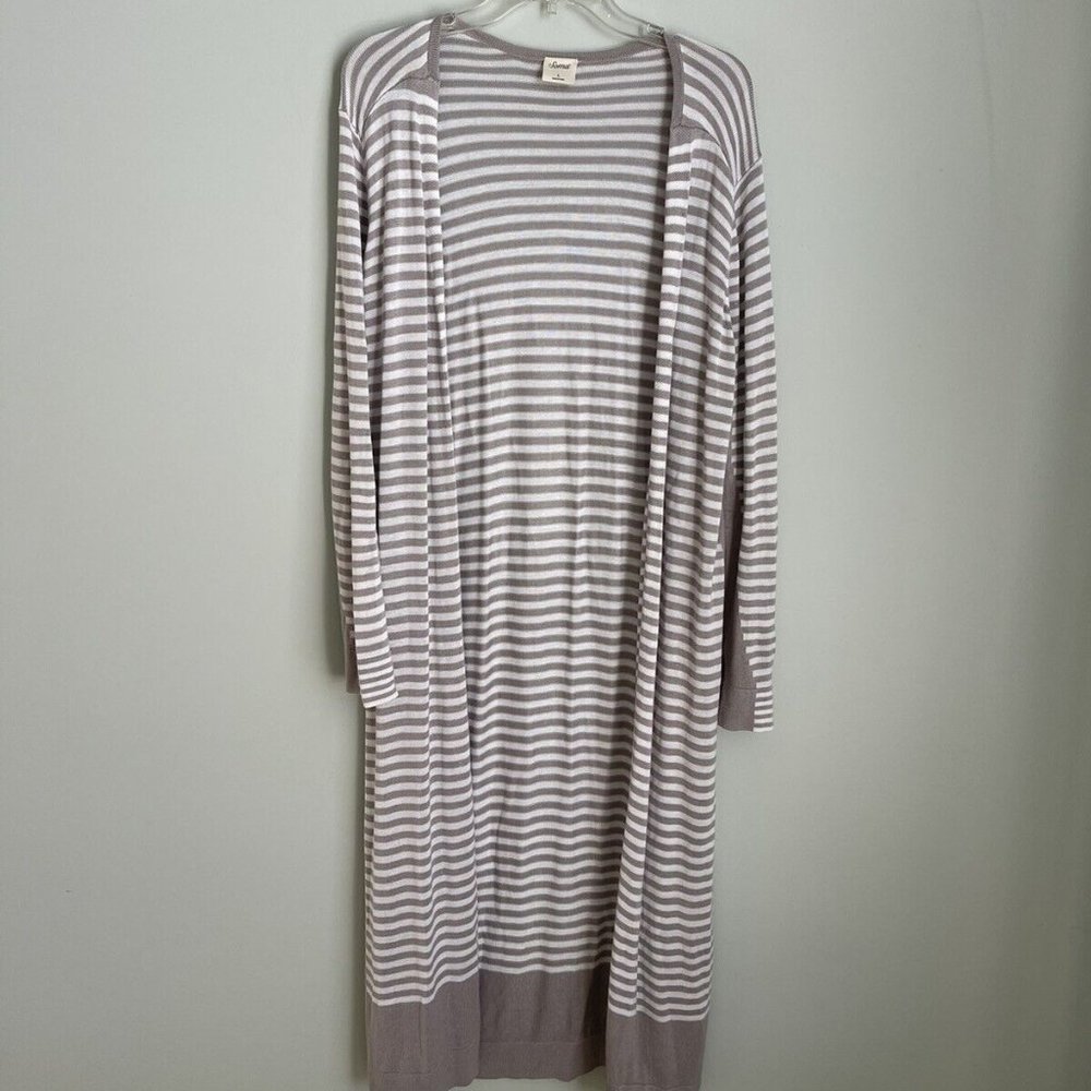 Soma Gray White Striped Long Sleeve Duster Cardigan Sweater